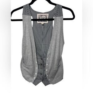 Chelsea Sky Gray Knit Cardigan Vest with Pockets Striped Button DownSweater Vest